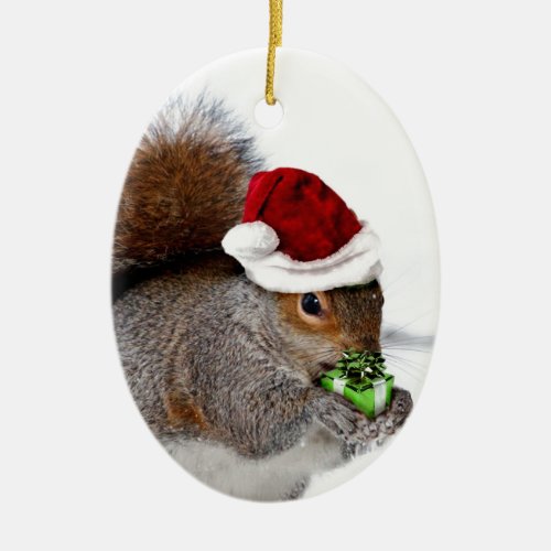 Christmas Squirrel Ceramic Ornament