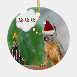 Christmas Squirrel Ceramic Ornament