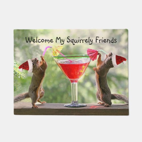 Christmas Squirrel Cocktail Door Mat