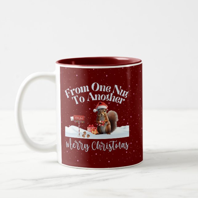 Christmas Squirrel From One Nut To Another Two-Tone Coffee Mug (Left)
