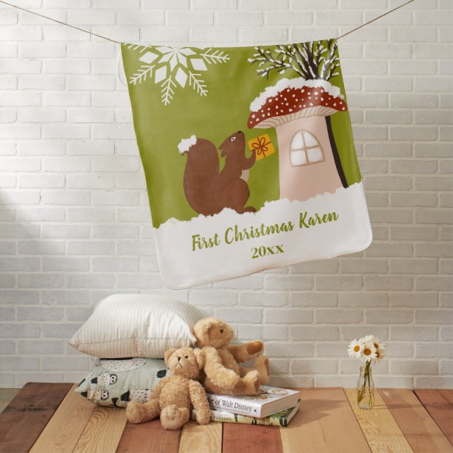 Christmas Squirrel Gift Winter First  Baby Blanket (In Situ)