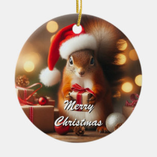 Christmas Squirrel Holding Ornament Customizable