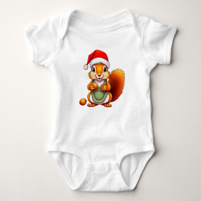 Christmas Squirrel – Holiday Design for Babies Baby Bodysuit (Front)
