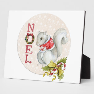 Christmas Squirrel Illustration Plaque