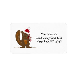 Christmas Squirrel in a Santa Hat Label