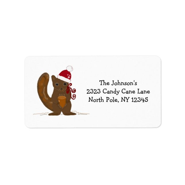 Christmas Squirrel in a Santa Hat Label (Front)
