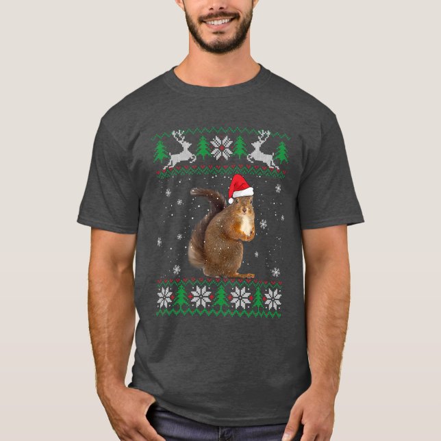 Christmas Squirrel Lover Santa Hat Animals T-Shirt (Front)