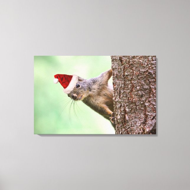 Christmas Squirrel on a Tree Canvas Print (Front)