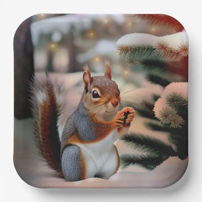 Christmas Squirrel Paper Plates (Front)