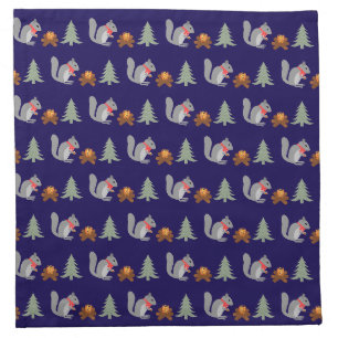 Christmas Squirrel Roasting Hazelnuts on Log Fire Cloth Napkin