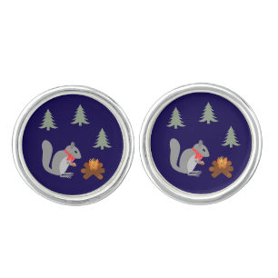 Christmas Squirrel Roasting Hazelnuts on Log Fire Cufflinks