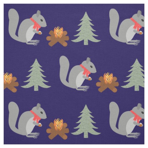 Christmas Squirrel Roasting Hazelnuts on Log Fire Fabric