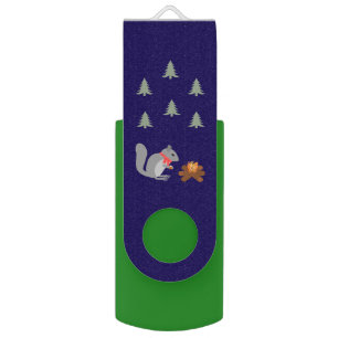 Christmas Squirrel Roasting Hazelnuts on Log Fire Flash Drive