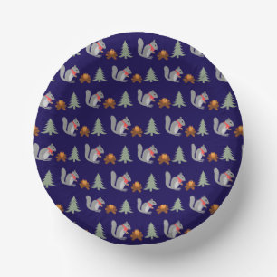 Christmas Squirrel Roasting Hazelnuts on Log Fire Paper Bowls