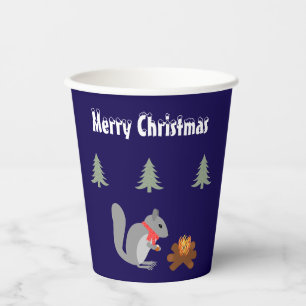 Christmas Squirrel Roasting Hazelnuts on Log Fire Paper Cups