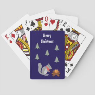 Christmas Squirrel Roasting Hazelnuts on Log Fire Poker Cards