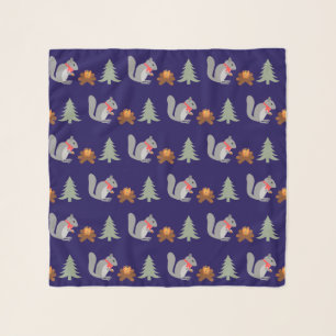 Christmas Squirrel Roasting Hazelnuts on Log Fire Scarf