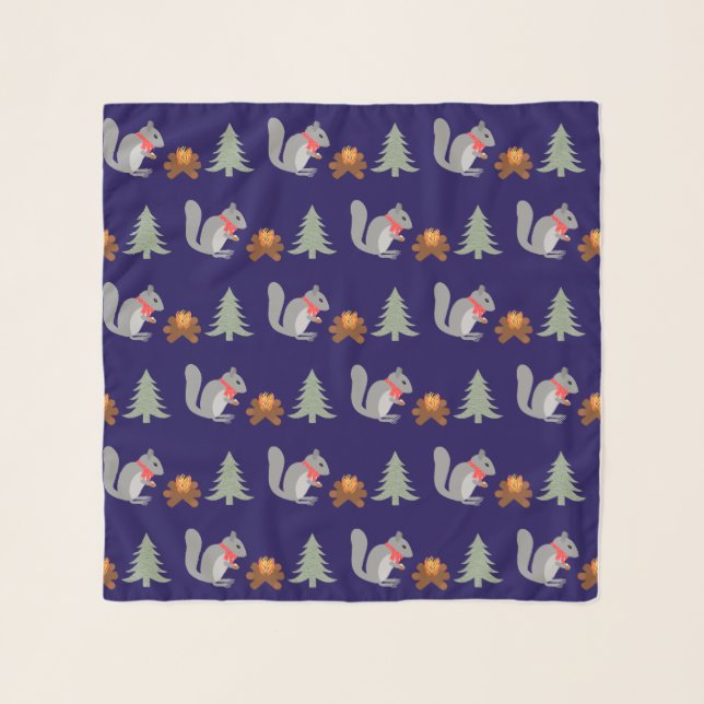 Christmas Squirrel Roasting Hazelnuts on Log Fire Scarf (Front)