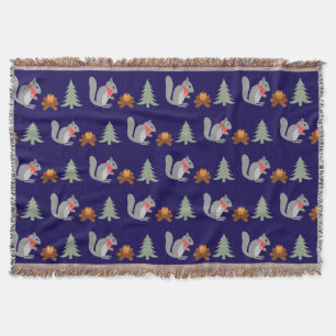 Christmas Squirrel Roasting Hazelnuts on Log Fire Throw Blanket