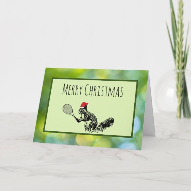 Christmas Squirrel Tennis Holiday Card (Front)