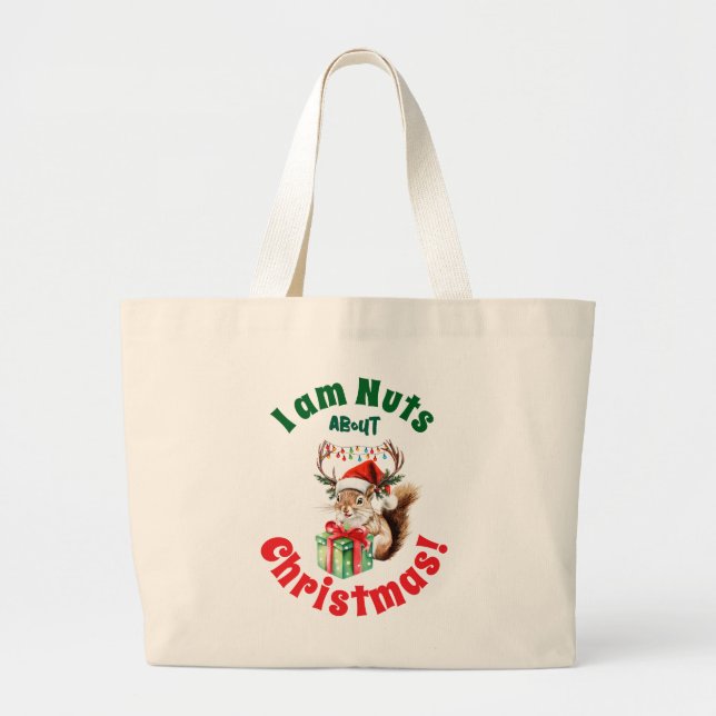 Christmas Squirrel  with Antlers Lights Tote Bag (Front)