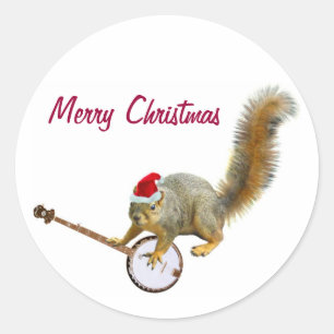 Christmas Squirrel with Banjo Sticker