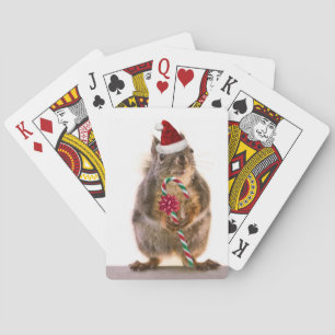 Christmas Squirrel with Candy Cane Poker Cards