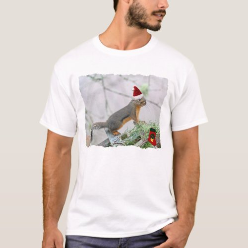 Christmas Squirrel with Christmas Stocking T_Shirt