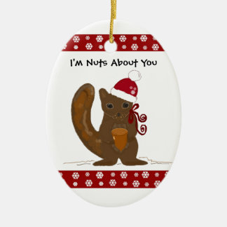 Christmas Squirrel with Cute Saying Ceramic Ornament