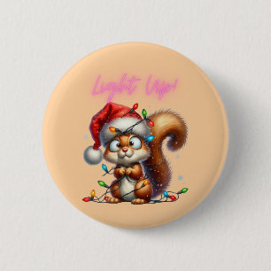 Christmas Squirrel with Festive Lights Card Button