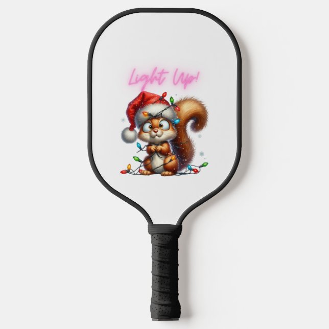 Christmas Squirrel with Festive Lights Card Pickleball Paddle (Front)