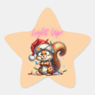 Christmas Squirrel with Festive Lights Card Star Sticker