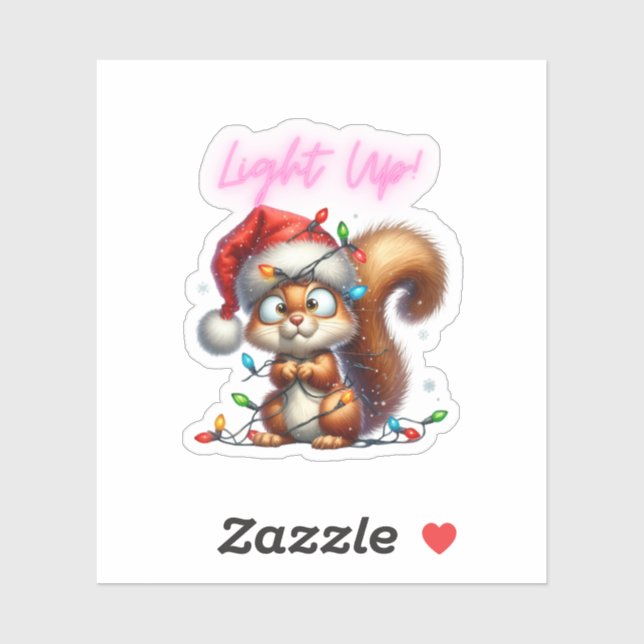Christmas Squirrel with Festive Lights Card Sticker (Sheet)