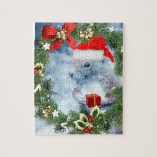 Christmas Squirrel with Holiday Wreath Jigsaw Puzzle