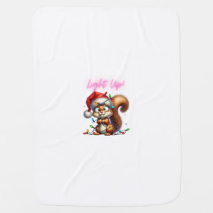 Christmas Squirrel with Lights Fun Holiday Card Baby Blanket