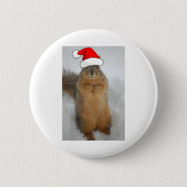 Christmas Squirrel with Santa Button (Front)