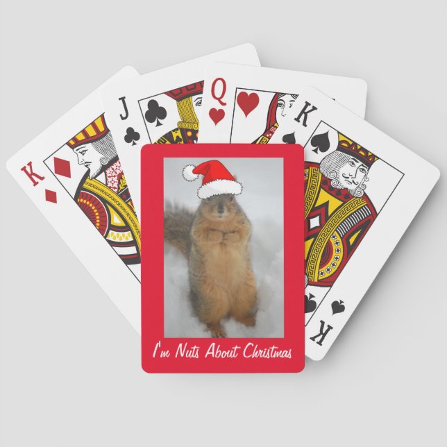 Christmas Squirrel with Santa Claus Poker Cards (Back)