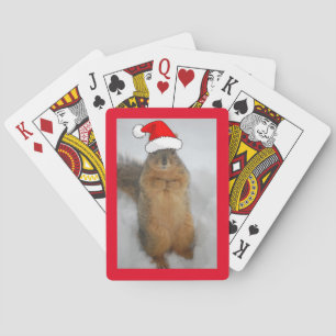 Christmas Squirrel with Santa Hat Poker Cards
