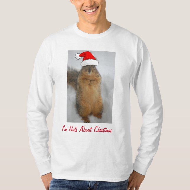 Christmas Squirrel with Santa Hat T-Shirt (Front)