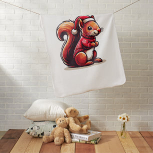 Christmas Squirrel with Santa Hat, Xmas Squirrel Baby Blanket