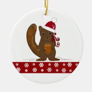 Christmas Squirrel with Snowflake Border Ceramic Ornament