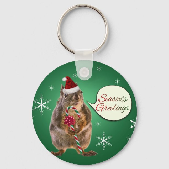 Christmas Squirrel with Snowflakes Keychain (Front)