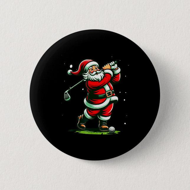 Christmas Srts, Santa Plays Golf Xmas Women Men &a Button (Front)