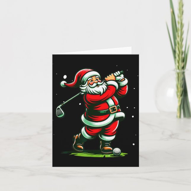 Christmas Srts, Santa Plays Golf Xmas Women Men &a Card (Front)