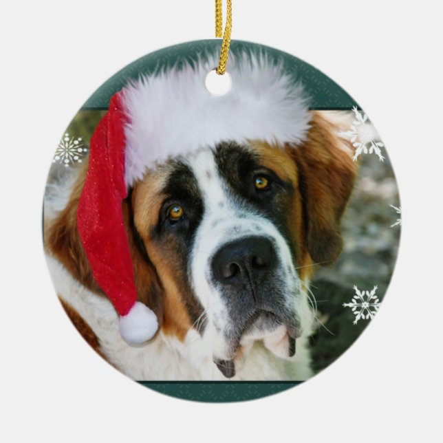Christmas St. Bernard Dog Photo Ceramic Ornament (Front)