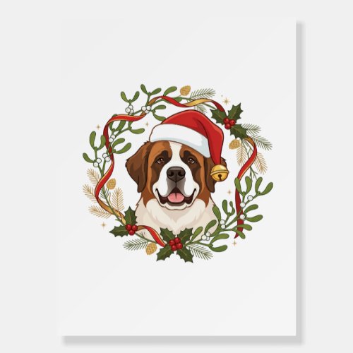 Christmas St Bernard Dog Santa Hat Wreath Foam Board