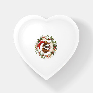 Christmas St Bernard Dog Santa Hat Wreath Paperweight