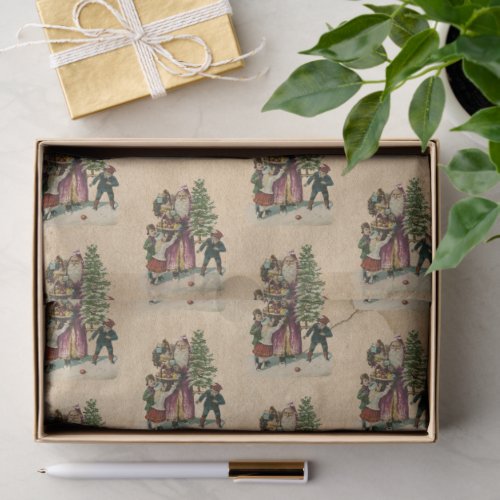 Christmas St Nicholas &amp; Children Victorian Antique Tissue Paper