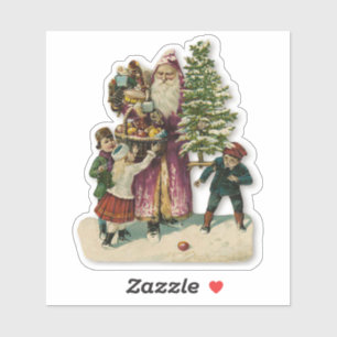 Christmas St Nicholas & Children Victorian Santa Sticker