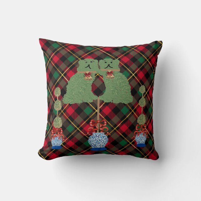 Christmas Staffordshire Dogs Ginger Jars Topiary T Throw Pillow (Front)